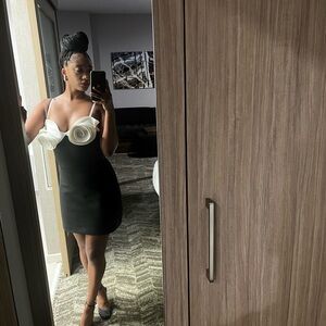 Black and White Flower Detail Wedding Guest Dress